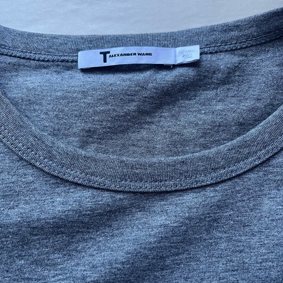 T by Alexander Wang Grey Supima Cotton Relaxed Fit T-Shirt Leather Pocket Tee - Picture 9 of 11